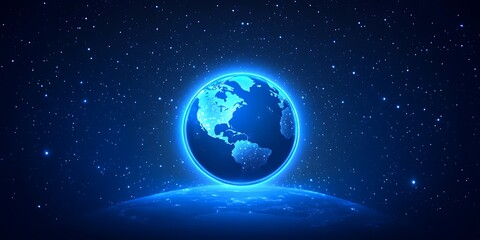 Obraz premium A glowing earth appears in a starry and dark outer space