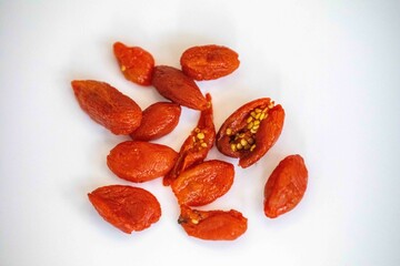The goji berry, also known as wolfberry pinyin, is the sweet fruit of Lycium barbarum or Lycium chinense, two closely related species of thornbush in the nightshade family, Solanaceae