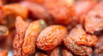 The goji berry, also known as wolfberry pinyin, is the sweet fruit of Lycium barbarum or Lycium chinense, two closely related species of thornbush in the nightshade family, Solanaceae