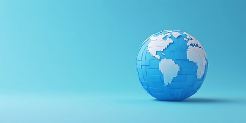 A blue and white pixelated globe isolated on blue background