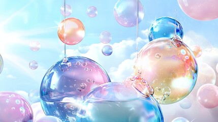 Light and airy foam bubbles in pastel blues and pinks, creating an ethereal and relaxing visual.