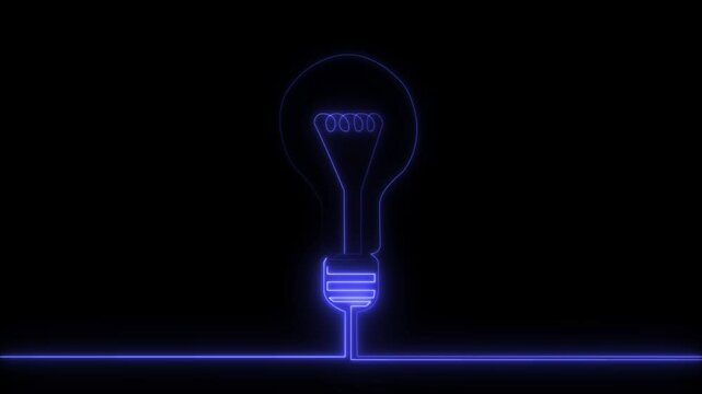 Glowing one line art idea inside light bulb icon. Electric light bulb shying animation.