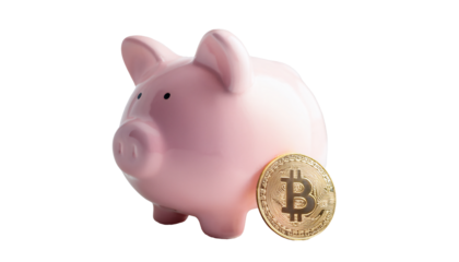 High-resolution pink bitcoin piggy bank, PNG isolated on transparent background. perfect for web design and graphic projects 