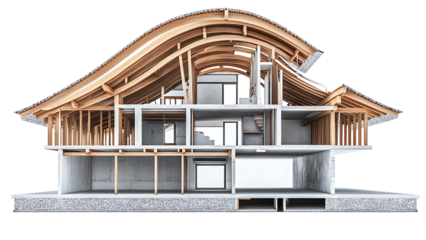 Modern 3D Render of a House with Wooden Facade and Balcony