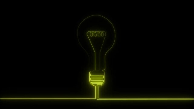 Glowing one line art idea inside light bulb icon. Electric light bulb shying animation.