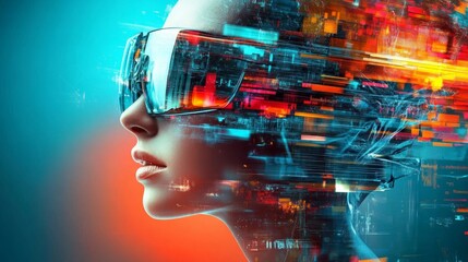 Futuristic Woman with AI Glasses and Digital Effects