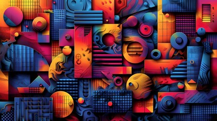 Abstract Geometric Composition with Vibrant Colors and Intricate Details Design