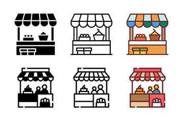 Naklejka premium A traditional market icon set in glyph line and color styles representing local commerce and cultural trade