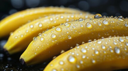 Close-up of Fresh Bananas with Water Drops