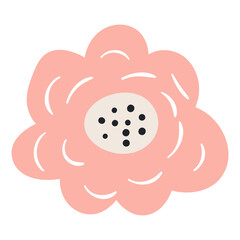 Cartoon daisy, chamomile flower hand drawn illustration. Scandinavian style flat design, isolated vector. Meadow blossom, wild floral, botanical element. Kids seasonal clip art, spring, summer print