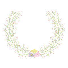 Cartoon wild flowers flowers, grasses frame, border. Scandinavian style flat design, isolated vector. Meadow blossoms, wild florals, botanical element. Kids seasonal clip art, spring, summer print