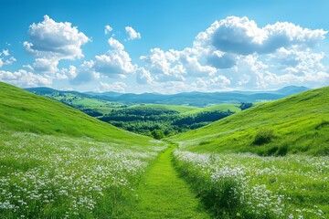 Fototapeta premium Serene Mountain Meadow Landscape