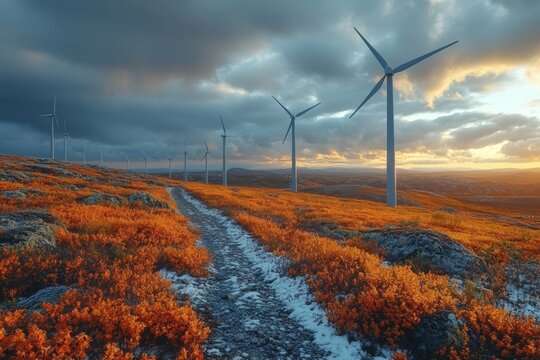 Stunning Autumn Landscape with Wind Turbines