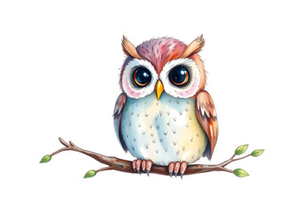 Cute owl in watercolour technique. Vector illustration.