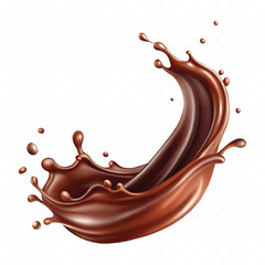 Realistic splash of chocolate juice or liquid chocolate in wave style isolated on white background 