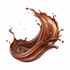 Realistic splash of chocolate juice or liquid chocolate in wave style isolated on white background 