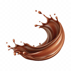 Realistic splash of chocolate juice or liquid chocolate in wave style isolated on white background 