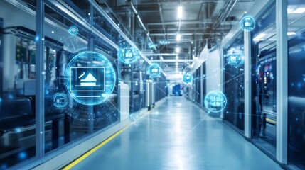 Fototapeta premium Wireless Sensor Network Transmitting Data in Modern Facility Environment