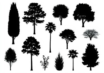 Fototapeta premium set of silhouettes of trees, plants isolated