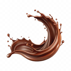 Realistic splash of chocolate juice or liquid chocolate in wave style isolated on white background 