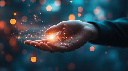 Hand Holding Glowing Magical Stardust Particles