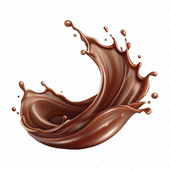Realistic splash of chocolate juice or liquid chocolate in wave style isolated on white background 