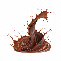 Realistic splash of chocolate juice or liquid chocolate in wave style isolated on white background 