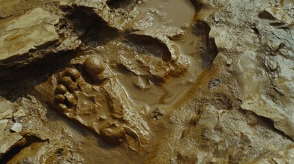 Muddy Footprint on Rocky Shore