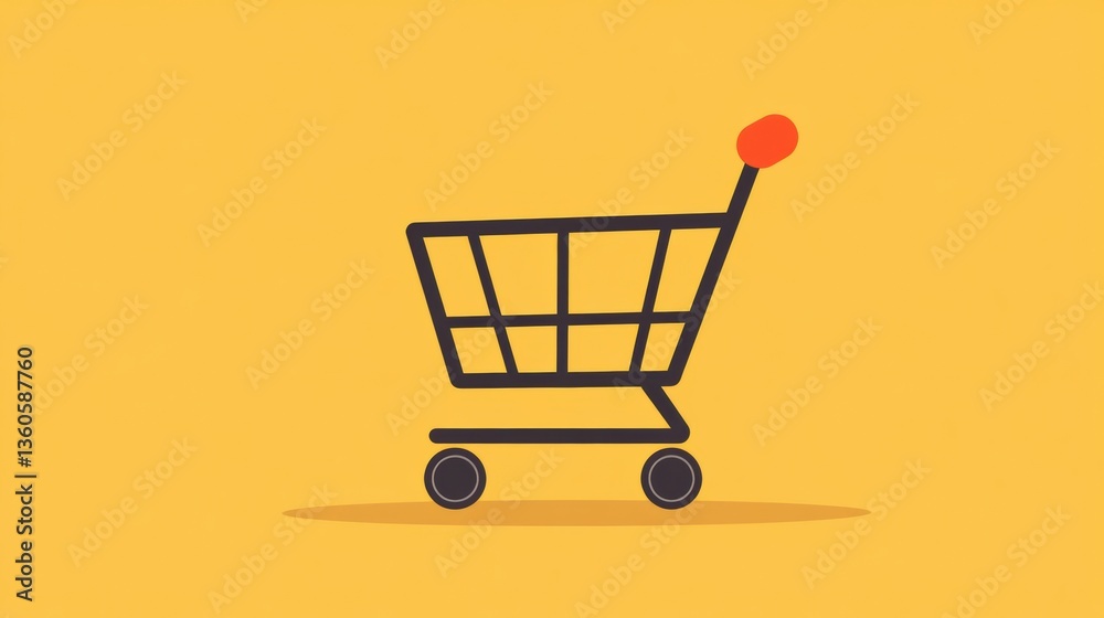 Fototapete Empty shopping cart design waiting for products with modern art in soft yellow background Generative AI
