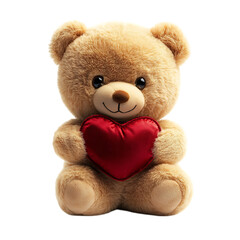 Fototapeta premium Classic Teddy Bear Holding a Red Heart Isolated on Transparent Background