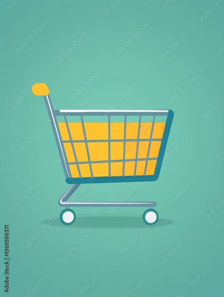 Poster Empty shopping cart design awaiting products on a soft, modern background with flat art style Generative AI