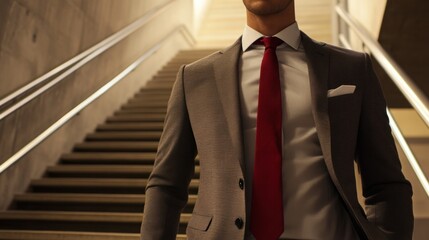 Businessman Ascending Modern Staircase