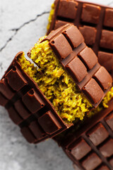 Dubai chocolate bar with pistachio paste and kadaif dough