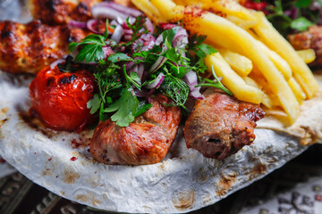 Turkish Kebab Assortment (Set) with green and grilled meats and vegetables