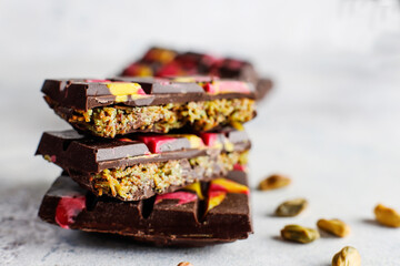 Dubai chocolate bar with pistachio paste and kadaif dough