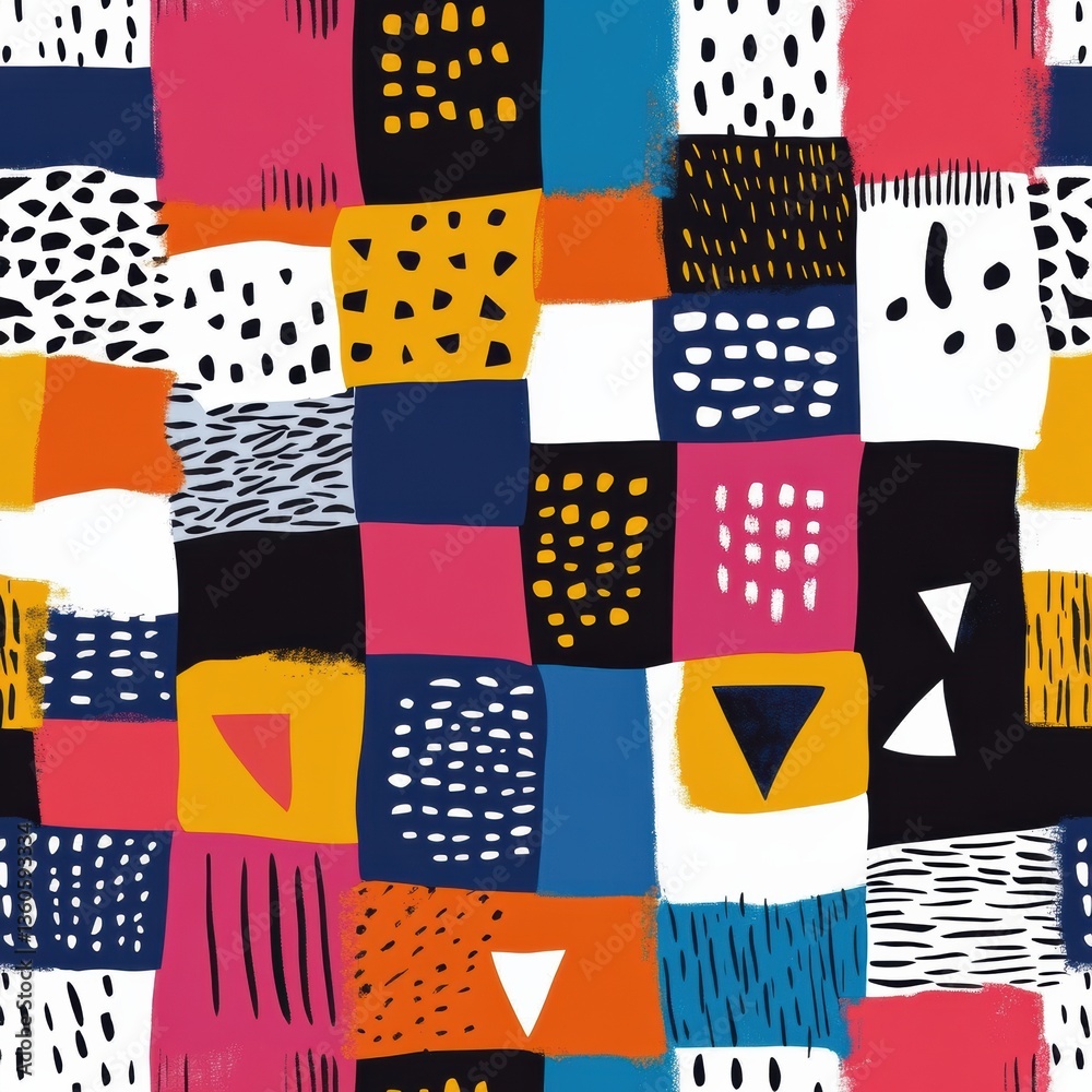 Poster Vibrant baby pattern featuring bold geometric shapes and high-contrast colors in playful modern style for nursery design Generative AI