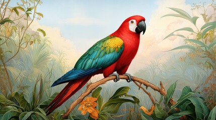 Ornate 19th-century naturalist illustration of an exotic parrot, finely detailed feathers and shading.