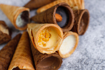 Variety of mini waffle cones.