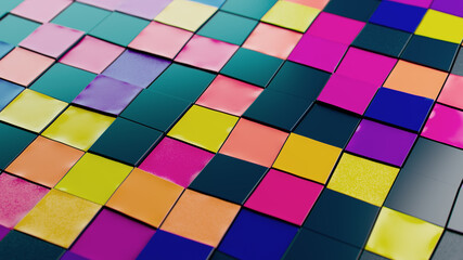 Vibrant Mosaic: A Colorful Array of Glossy Textured Tiles