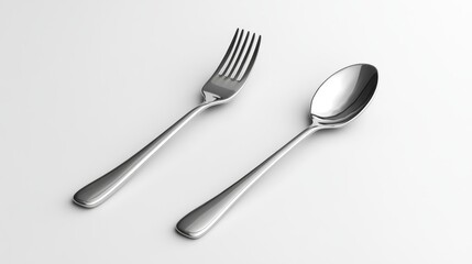 spoon fork 3d render icons on white bg.