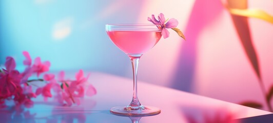 A cosmopolitan in a chic glass with a pink hue