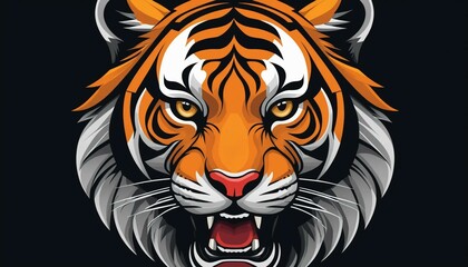 Obraz premium Logo icône tigre animal sauvage savane sport stylisé, design minimaliste moderne sur fond noir.