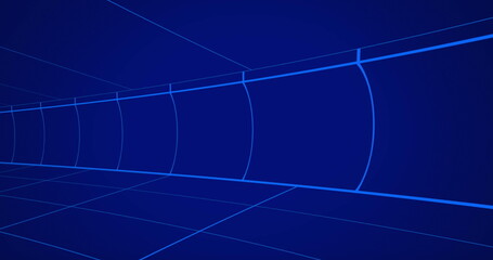 Futuristic blue tunnel with glowing lines creating modern digital environment