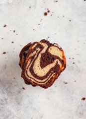 Homemade traditional marble pound cake.