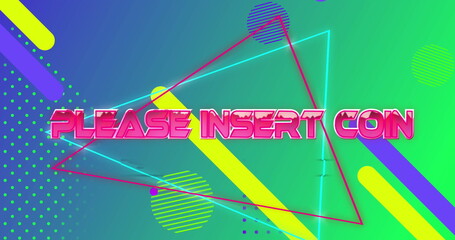 Retro arcade screen with vibrant colors displaying Please Insert Coin message