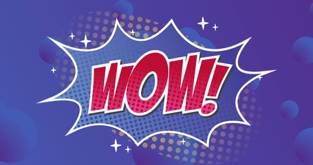 Comic-style WOW! text in vibrant pop art design with dynamic background