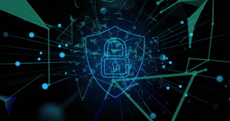 Glowing digital lock icon on futuristic interface for cybersecurity technology