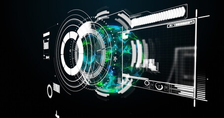 Displaying global data visualization and analytics on futuristic digital interface