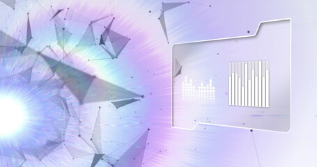 Abstract digital interface with geometric shapes and data visualization elements