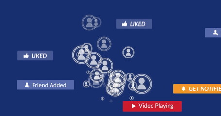 Image of falling social media icons over blue background